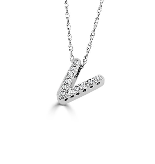 14K GOLD DIAMOND SMALL INITIAL 'V' NECKLACE
