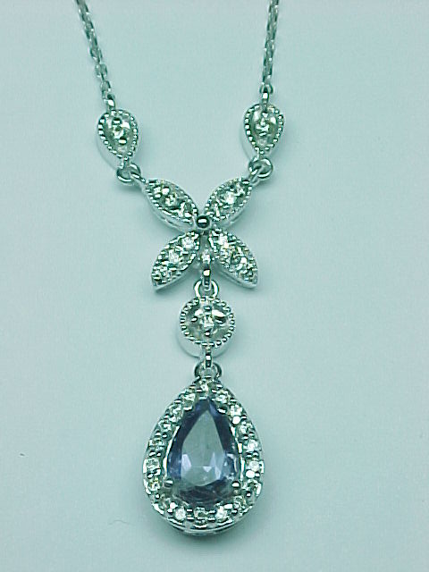 14K GOLD PEAR-SHAPED IOLITE & DIAMOND NECKLACE