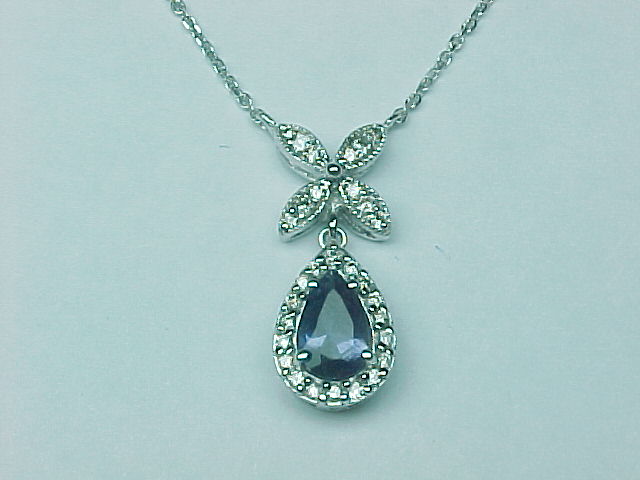 14K GOLD PEAR-SHAPED IOLITE & DIAMOND NECKLACE