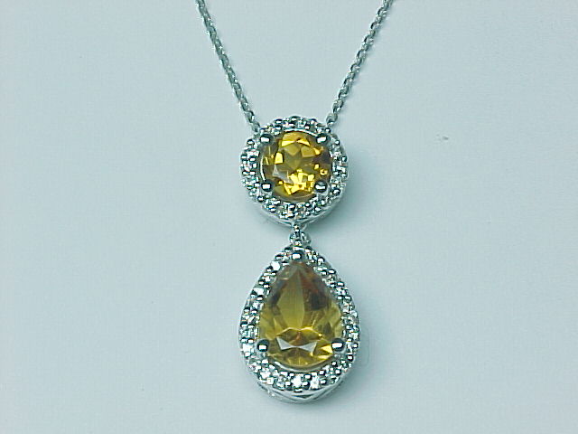 14K GOLD DUAL ROUND/PEAR-SHAPED CITRINE & DIAMOND NECKLACE