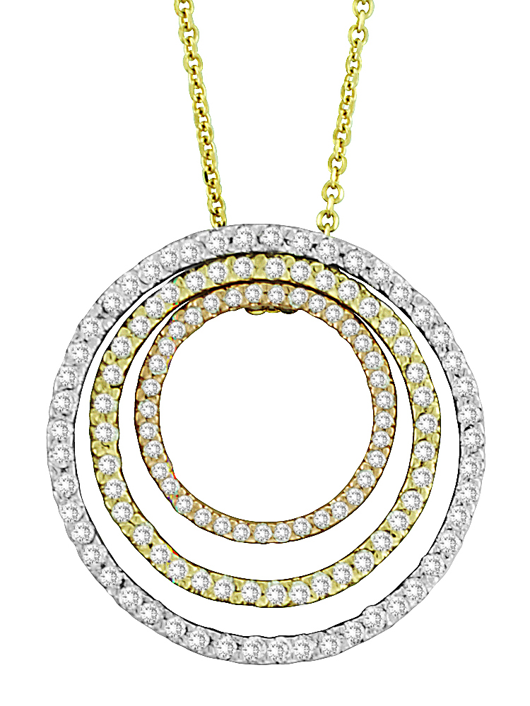 14K GOLD DIAMOND 3-TONE CONCENTRIC CIRCLE NECKLACE