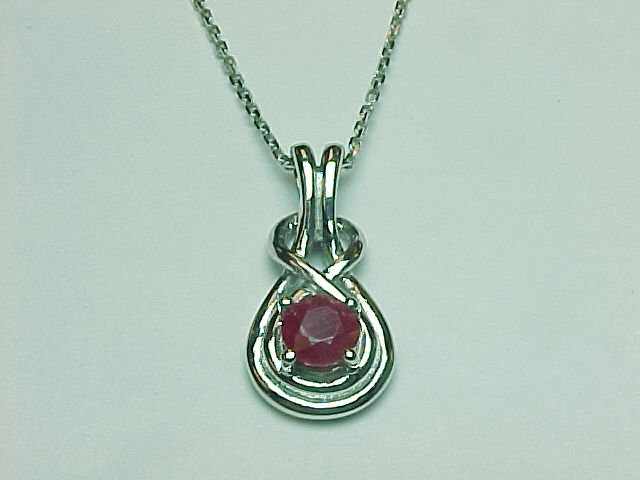 14K GOLD ROUND RUBY LOVE KNOT NECKLACE