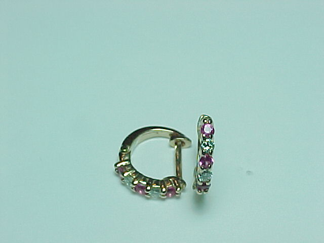 14K GOLD DIAMOND AND PINK SAPPHIRE ROUND HUGGY EARRINGS