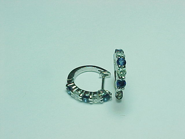 14K GOLD DIAMOND AND BLUE SAPPHIRE ROUND HUGGY EARRINGS