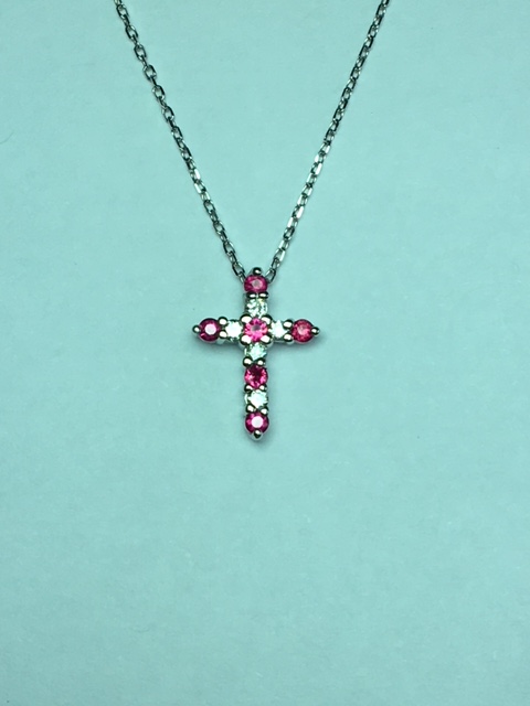 14K GOLD RUBY AND DIAMOND CROSS NECKLACE