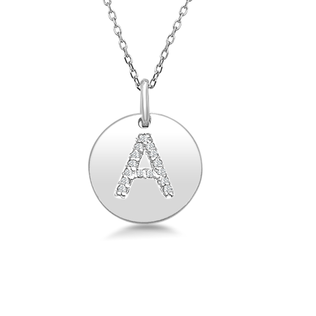 14K GOLD DIAMOND INITIAL 'A' DISC NECKLACE