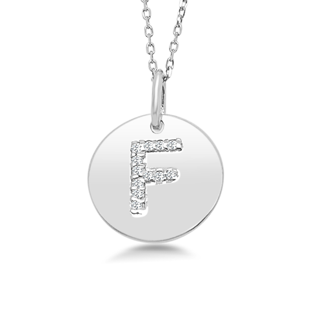 14K GOLD DIAMOND INITIAL 'F' DISC NECKLACE