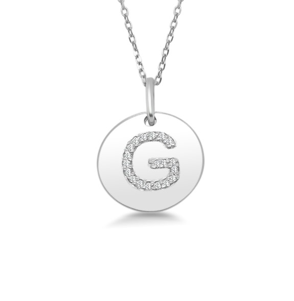 14K GOLD DIAMOND INITIAL 'G' DISC NECKLACE