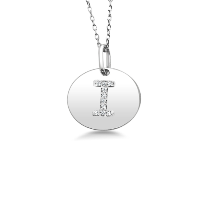 14K GOLD DIAMOND INITIAL 'I' DISC NECKLACE