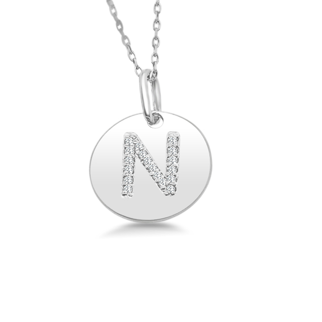 14K GOLD DIAMOND INITIAL 'N' DISC NECKLACE