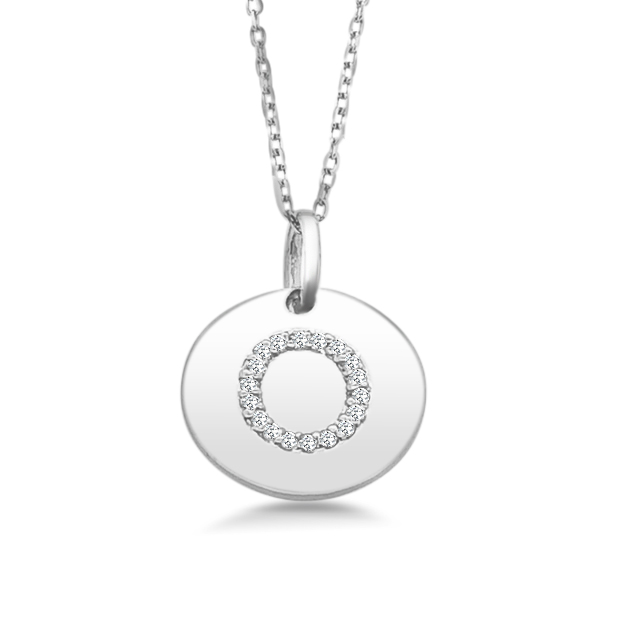14K GOLD DIAMOND INITIAL 'O' DISC NECKLACE