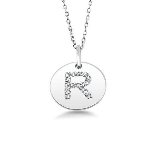 14K GOLD DIAMOND INITIAL 'R' DISC NECKLACE