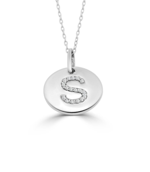 14K GOLD DIAMOND INITIAL 'S' DISC NECKLACE