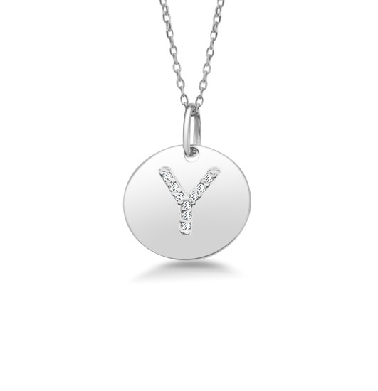 14K GOLD DIAMOND INITIAL 'Y' DISC NECKLACE
